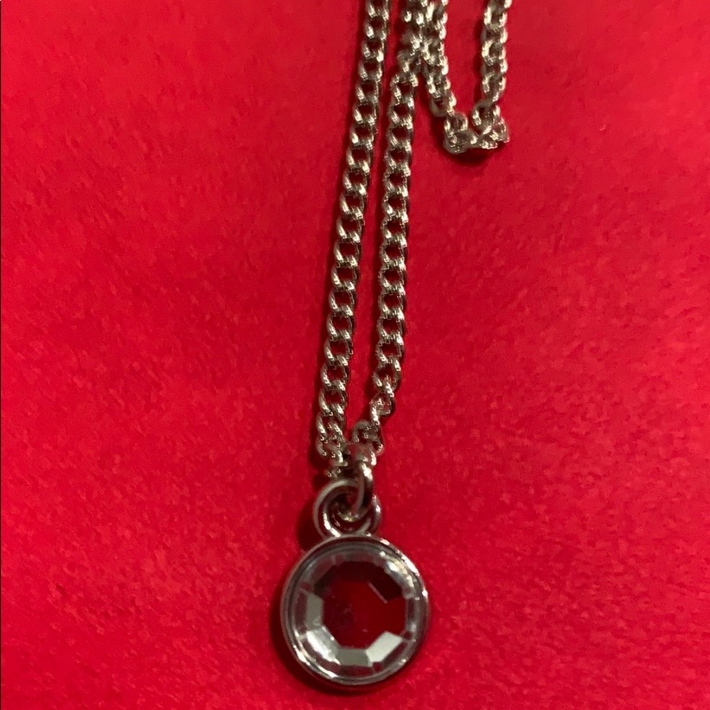 Silver necklace with faux diamond pendant